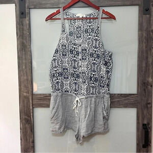 Ann Taylor LOFT Blue & Gray Floral Nautical 100% Cotton Romper Women’s L